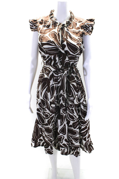 Meimeij Womens Cotton Abstract V-Neck Short Sleeve Maxi Dress Brown Size 46