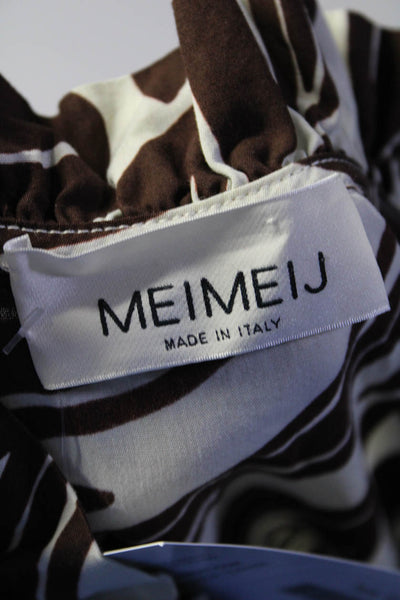Meimeij Womens Cotton Abstract V-Neck Short Sleeve Maxi Dress Brown Size 46