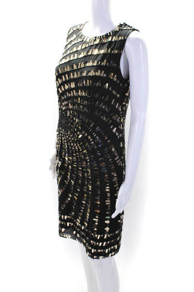 Rena Lange Womens Metallic Silk Beaded Round Neck Sleeveless Dress Black Size 6