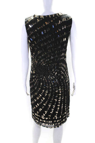 Rena Lange Womens Metallic Silk Beaded Round Neck Sleeveless Dress Black Size 6