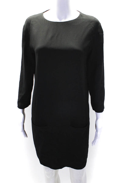The Row Womens Round Neck Long Sleeve Zip Up Pencil Dress Black Size 8