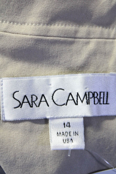 Sara Campbell Womens Scallop Edging Boat Neck Sleeveless Dress Beige Size 14
