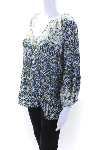 Shoshanna Womens Ikat Print Long Sleeves Blouse Multi Colored Size Medium