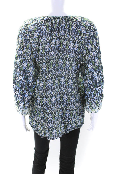 Shoshanna Womens Ikat Print Long Sleeves Blouse Multi Colored Size Medium