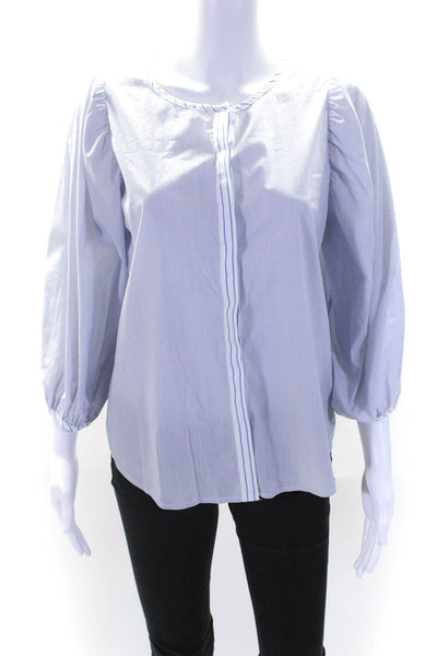 Pomander Place Womens Striped Button Down Shirt White Blue Size Medium