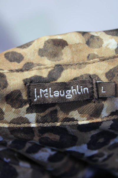 J. Mclaughlin Womens Animal Print Button Down Shirt Dress Brown Size Large