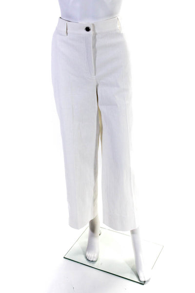 Akris Punto Womens Creased High Rise Wide Leg Jeans White Cotton Size 8