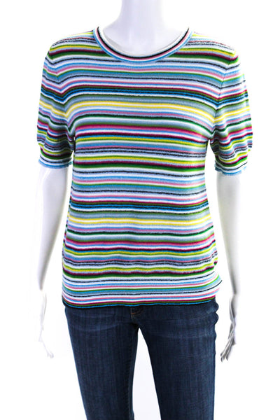 Akris Punto Womens Striped Short Sleeves Sweater Multi Colored Cotton Size 6