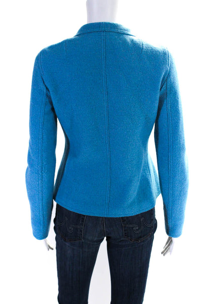 Akris Punto Womens Asymmetrical Felt Zip Jacket Blue Wool Size 6