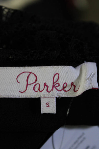Parker Womens Crepe Lace V-Neck Long Sleeve Blouse Top Black Size S