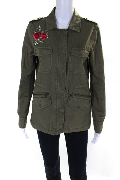 Velvet by Graham & Spencer Womens Cotton Floral Embroidered Jacket Green Size S