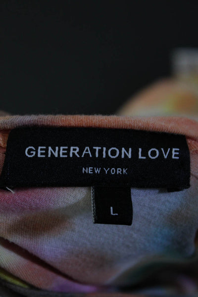 Generation Love Womens Tie Dye Jersey Shoulder Pad Tee T-Shirt Multicolor Size L