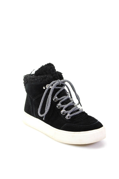 Marc Fisher Womens Suede Faux Shearling Mid Top Lace Up Sneakers Black Size 7