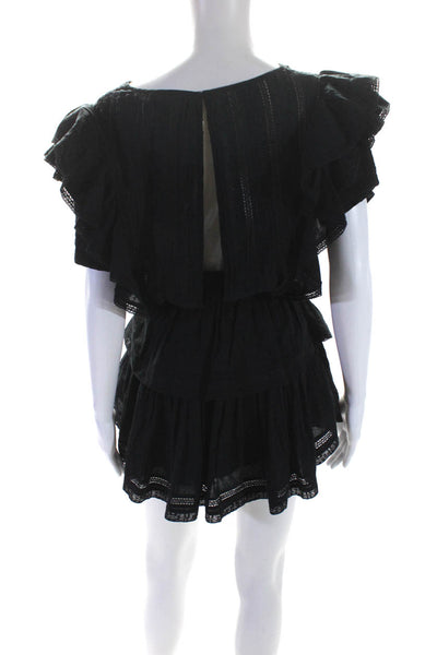 Love Shack Fancy Womens Short Sleeve Ruffled Tiered Mini Dress Black Size XS