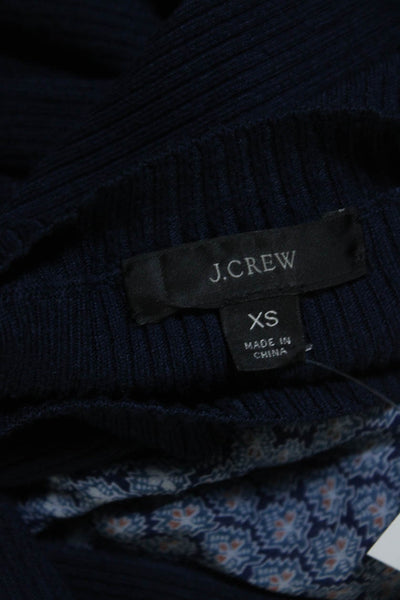 J Crew Womens Long Sleeve Crew Neck Ribbed Knit Midi Dress Navy Blue Size XS