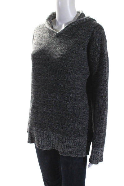 Autumn Cashmere Womens Pullover V Neck Hooded Sweater Gray Cashmere Size Large