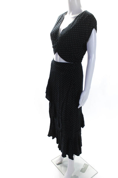 Zara Womens Sleeveless V Neck Polka Dot Top Skirt Set Black White Small Medium