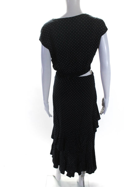 Zara Womens Sleeveless V Neck Polka Dot Top Skirt Set Black White Small Medium