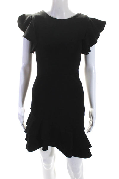 Amanda Uprichard Womens Ruffled Short Sleeves Tiered Dress Black Size Petite