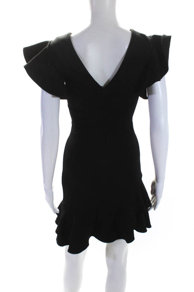 Amanda Uprichard Womens Ruffled Short Sleeves Tiered Dress Black Size Petite