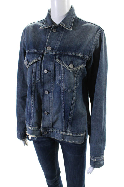 Citizens of Humanity Womens Cotton Denim Distressed Jean Jacket Blue Size XS