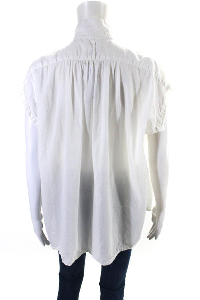 Nili Lotan Womens Cotton Curved Hem Set in Sleeve Collared Polo Top White Size S