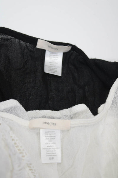 Eberjey Womens V-Neck Textured Long Sleeve Pullover Tops Black Size S Lot 2