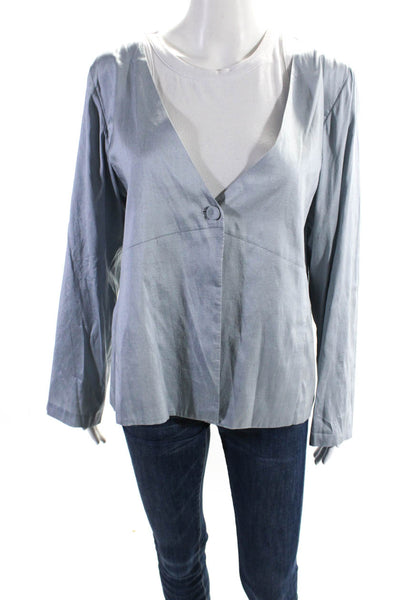 Eileen Fisher Womens Single Button V Neck Silk Light Jacket Gray Size Small