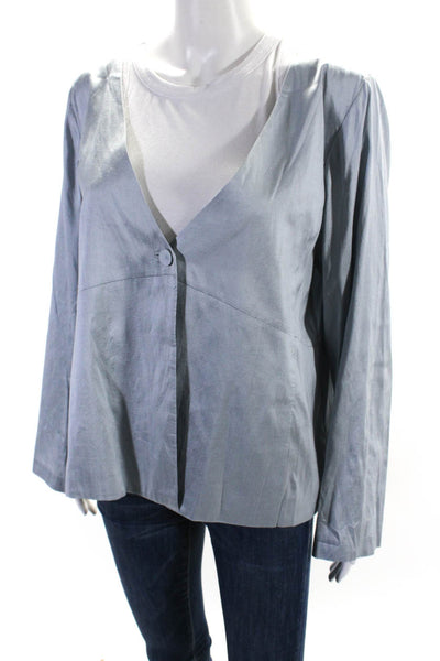 Eileen Fisher Womens Single Button V Neck Silk Light Jacket Gray Size Small