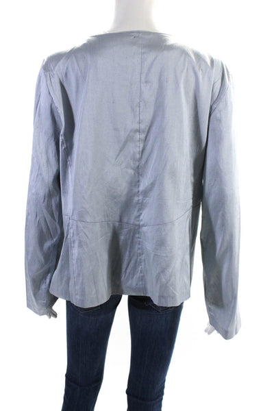 Eileen Fisher Womens Single Button V Neck Silk Light Jacket Gray Size Small