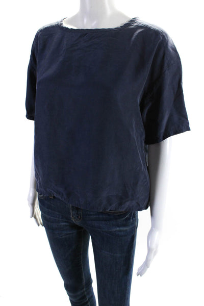 Equipment Femme Womens Short Sleeve Oversized Silk Tee Shirt Blue Size XS