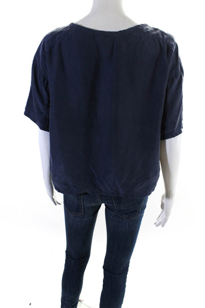 Equipment Femme Womens Short Sleeve Oversized Silk Tee Shirt Blue Size XS