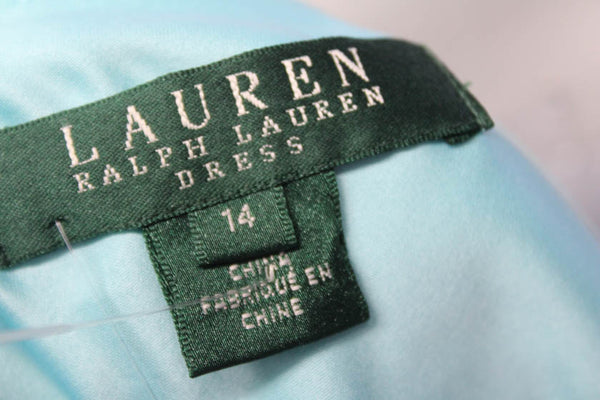 Lauren Ralph Lauren Womens Back Zip V Neck Belted Shift Dress Blue Size 14