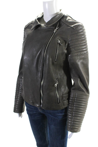 Massimo Leather Womens Ribbed Leather Asymmetrical Moto Jacket Gray Size IT 52