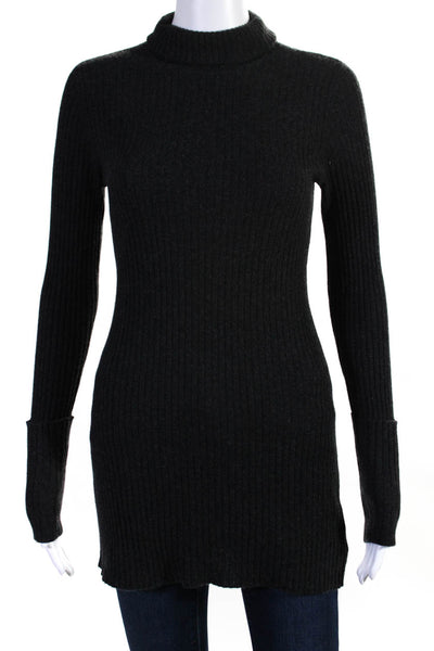 Magaschoni Womens Long Sleeve Turtleneck Ribbed Cashmere Sweater Gray Size XS