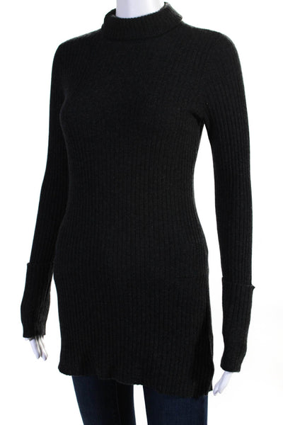 Magaschoni Womens Long Sleeve Turtleneck Ribbed Cashmere Sweater Gray Size XS