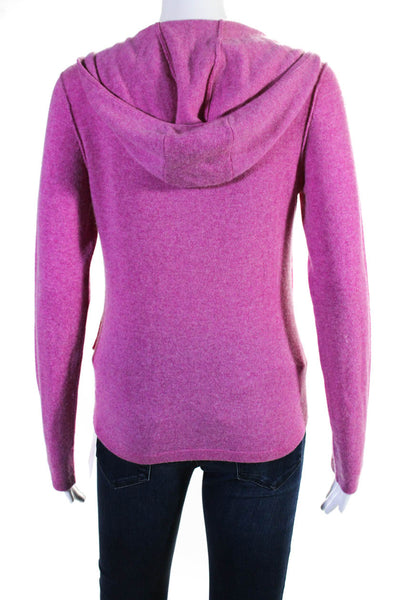 Magaschoni Womens Front Zip Drawstring Cashmere Hoodie Sweater Pink Size Small