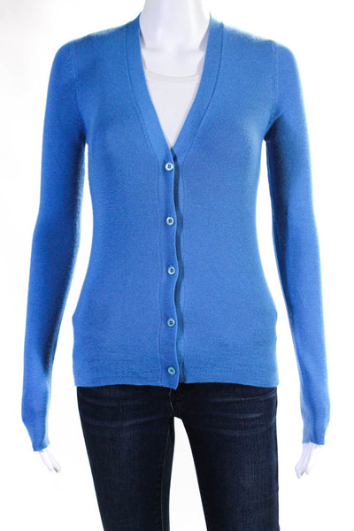 Prada Womens Button Front V Neck Cashmere Cardigan Sweater Blue Size IT 42