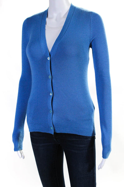 Prada Womens Button Front V Neck Cashmere Cardigan Sweater Blue Size IT 42
