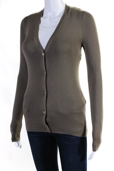 Prada Womens Button Front V Neck Cashmere Cardigan Sweater Brown Size IT 42