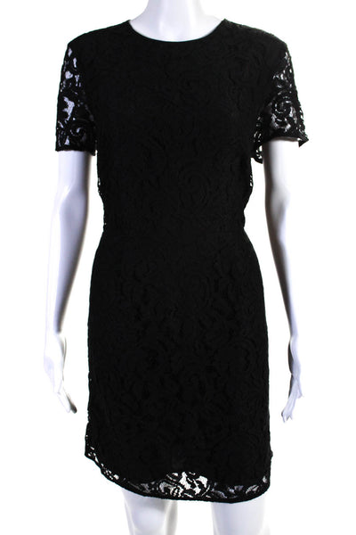 Michael Michael Kors Womens Zip Up Short Sleeve Lace Overlay Dress Black Size 8