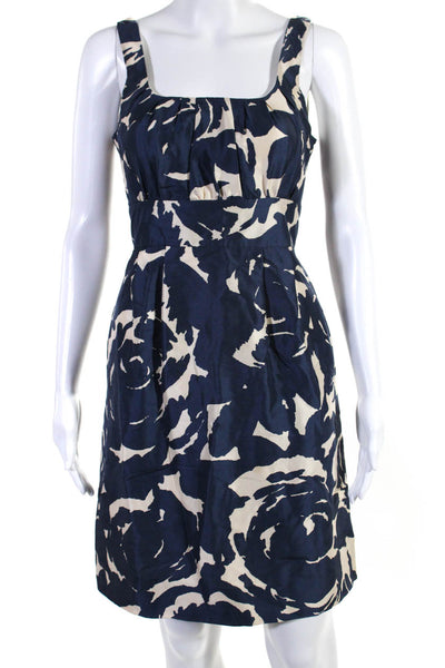 J Crew Womens Navy Silk Printed Scoop Neck Sleeveless Shift Dress Size 4