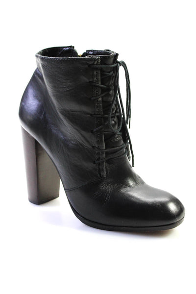 Elizabeth and James Womens Leather Lace Up Ankle Boots Black Size 8.5 Medium