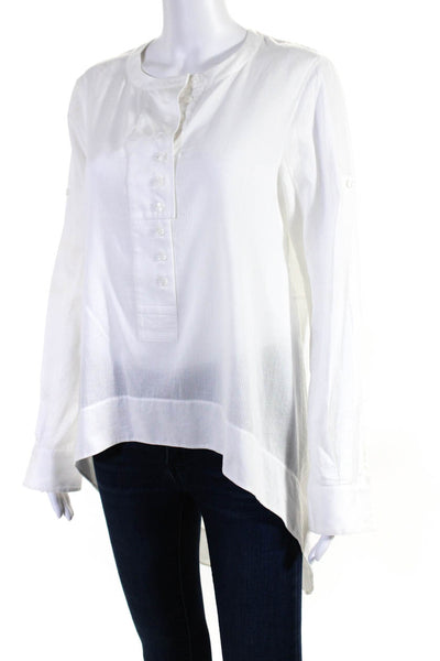 BCBG Max Azria Womens Striped Print Buttoned Slit High Low Blouse White Size S