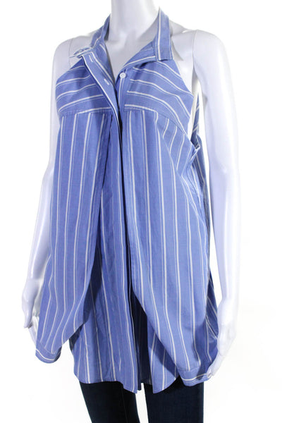 Dion Lee Womens Cotton Striped Print Buttoned Cold Shoulder Blouse Blue Size 6