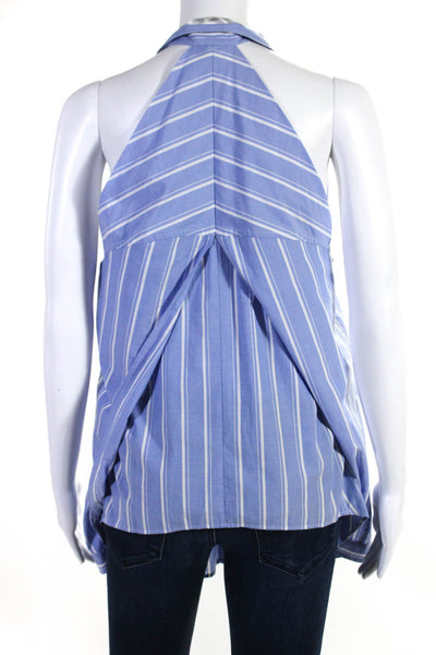 Dion Lee Womens Cotton Striped Print Buttoned Cold Shoulder Blouse Blue Size 6