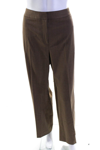 Lafayette 148 New York Womens High Rise Pleated Dress Pants Brown Wool Size 12