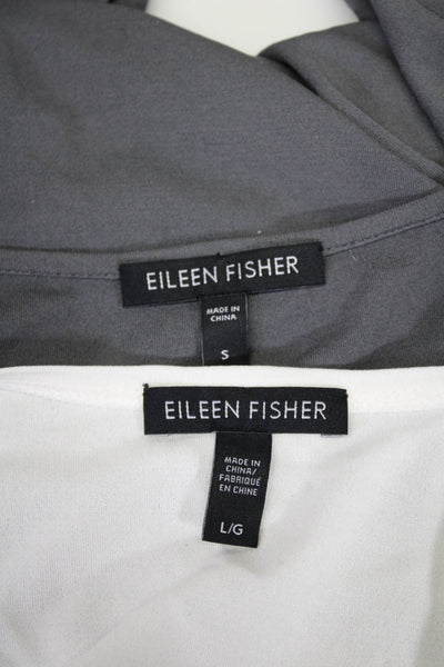 Eileen Fisher Womens Scoop Neck Silk Knit Tank Tops Gray White Small Large Lot 2