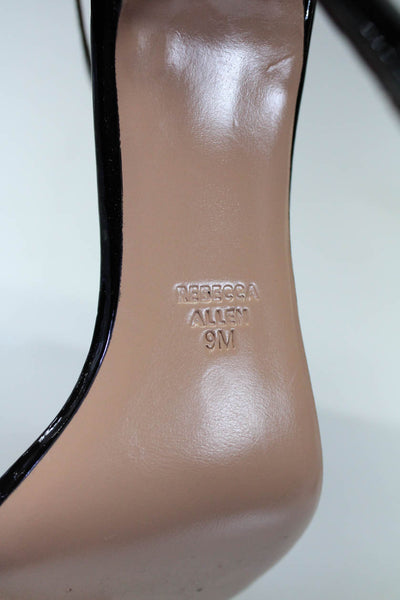 Rebecca Allen Womens Ankle Strap Open Toe Stilleto Heels Patent Leather Black 9