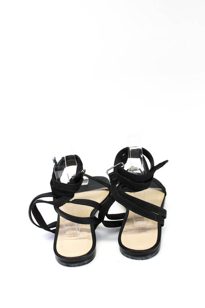 Rebecca Allen Womens Open Toe Ankle Strap Flat Leather Black Size 7